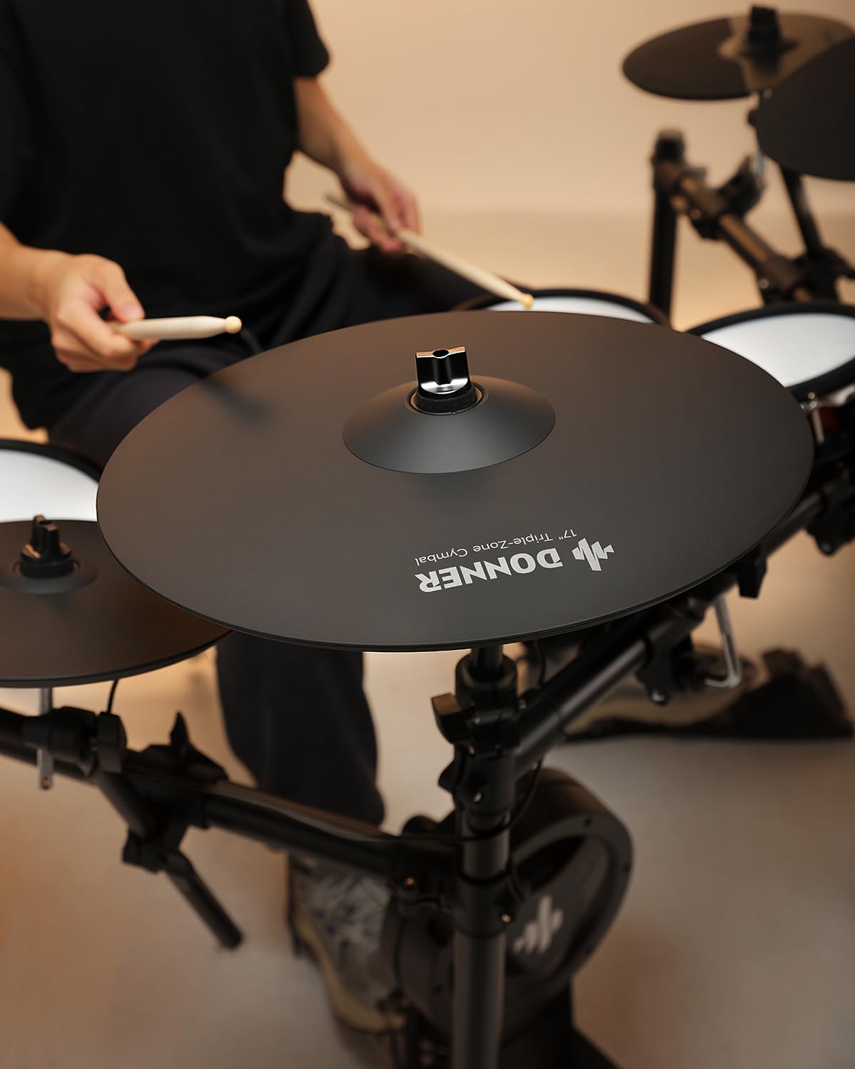 Donner Mute Cymbal for Electronic Drum Set, 17-inch Triple-Zone Crash/Ride Cymbal for Electric Drum Kit, 3 Zone E Cymbal for Digital Drum (CYB-17T)