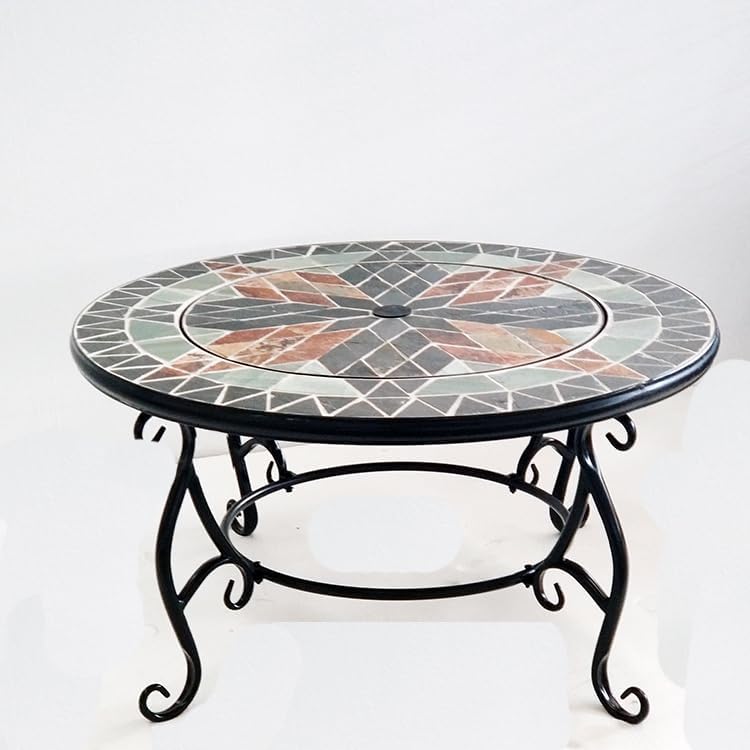 Outdoor Mosaic Fire Pit Table with Mesh Cover, Round 30-inch Patio Heater with Metal Stand, Decorative Tile Design, Includes Poker Tool Customized (Black)