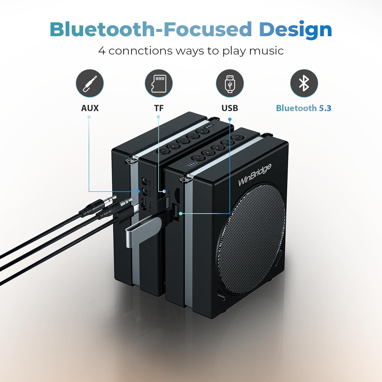 WinBridge Portable PA System with Bluetooth Microphone, 30W Wireless Voice Amplifier Speaker & Portable Microphone for Teachers, Tour Guide, Presentation, Coaching, Church, Classroom S91