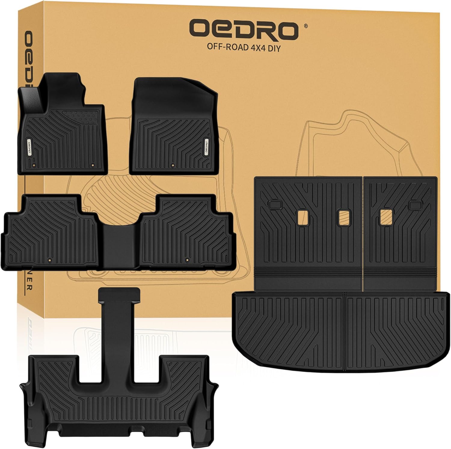 OEDRO Floor Mats Fits 2020-2025 Hyundai Palisade 7& 8 Seater, Floor Liner Trunk Mat Cargo Mat Back Seat Cover Protector Palisade All Weather Rubber Accessories