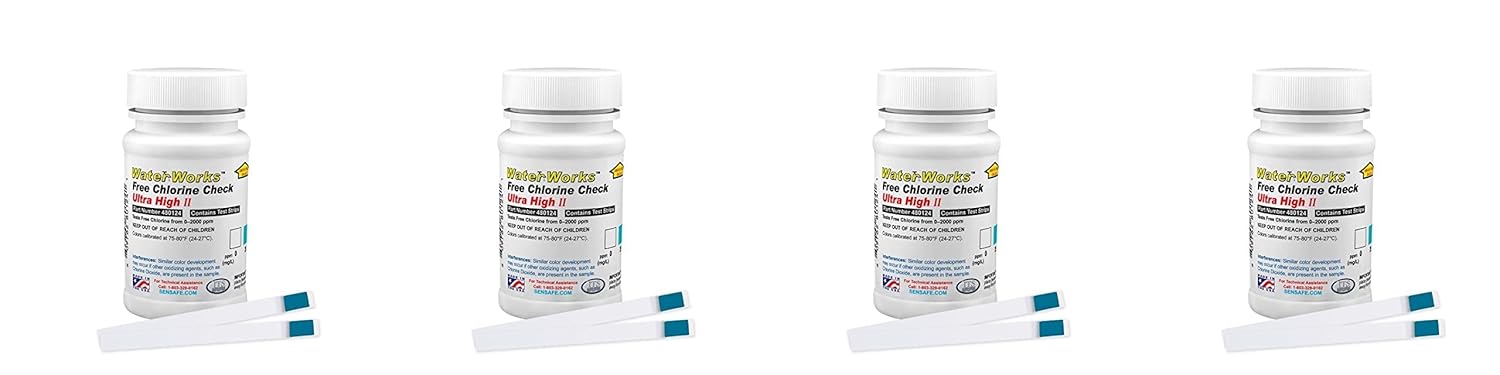 Industrial Test Systems WaterWorks 480124 Free Chlorine Test Strip, Ultra High II Range, 61 Seconds Test Time, 0-2000ppm Range (Bottle of 50) (4)