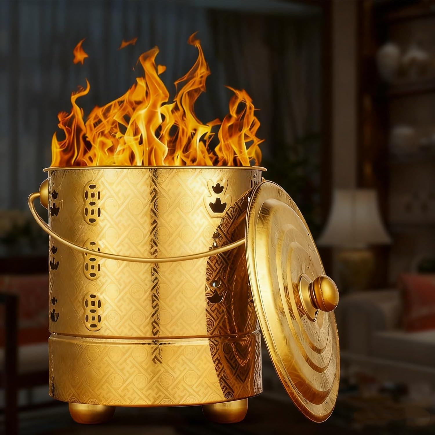 Incinerator, Galvanized Trash can, Metal Fire Pit, Including Tripod, Fire Hook, Inner Liner, for Leaves, Trash, Camping, Bonfire(Red)