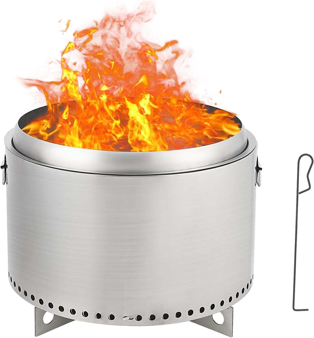 20.5 Inch Smokeless Fire Pit with Revolutionary Air Switch, High - Grade Stainless Steel, Portable Design, Removable Ash Pan, Stable Stand, and 360° Heating for Camping and Outdoor Use