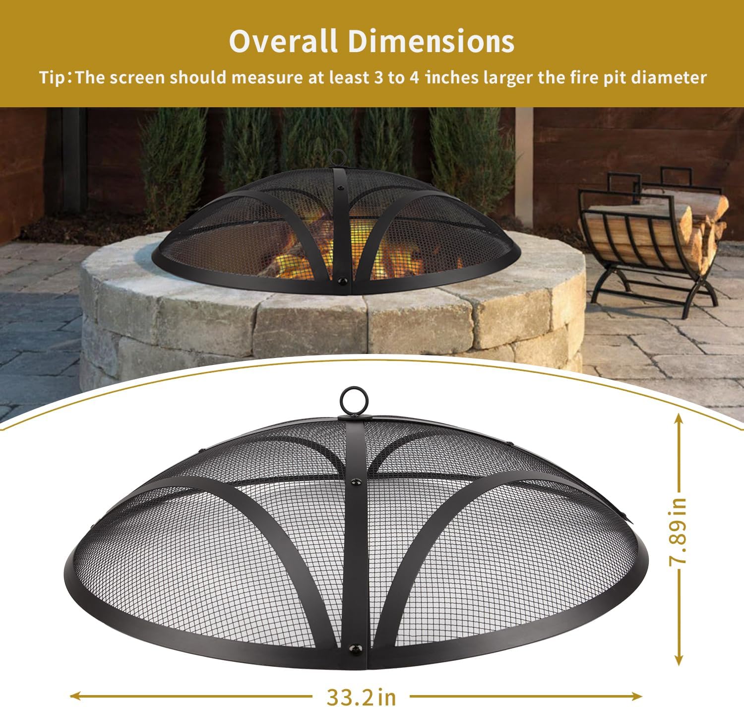 WeCooper 32In Reinforced Steel Round Fire Pit Screen Cover,Outdoor Patio FirePit Spark Screens,Heavy Duty Steel Mesh Fire Pit Ember Lid with Handle…
