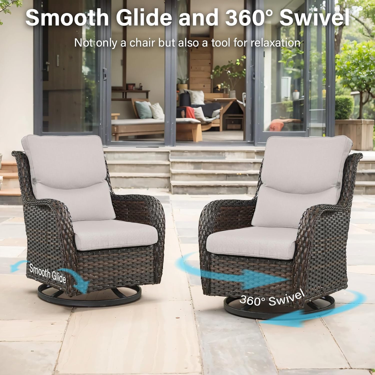 Outdoor Swivel Rocker Patio Chairs Set of 9 with 5