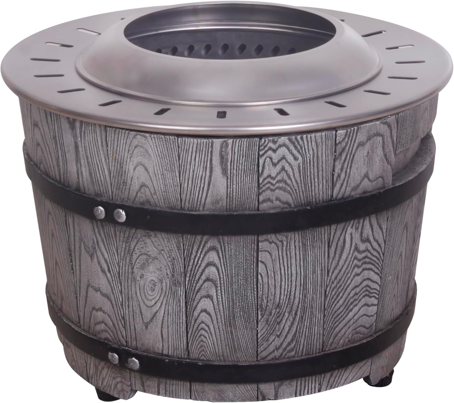 20.5 Inch x 15 Inch Round Stainless Steel Smokeless Firepit with Wood Pellet/Twig/Wood As The Fuel, Wood Look, Antique Black