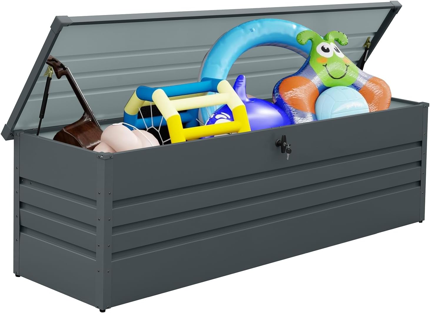 260 Gallon Extra Large Patio Storage Box Metal Outdoor Deck Box Waterproof with Lockable Storage Containers for Patio Furniture Cushions, Pool Accessories, Garden to