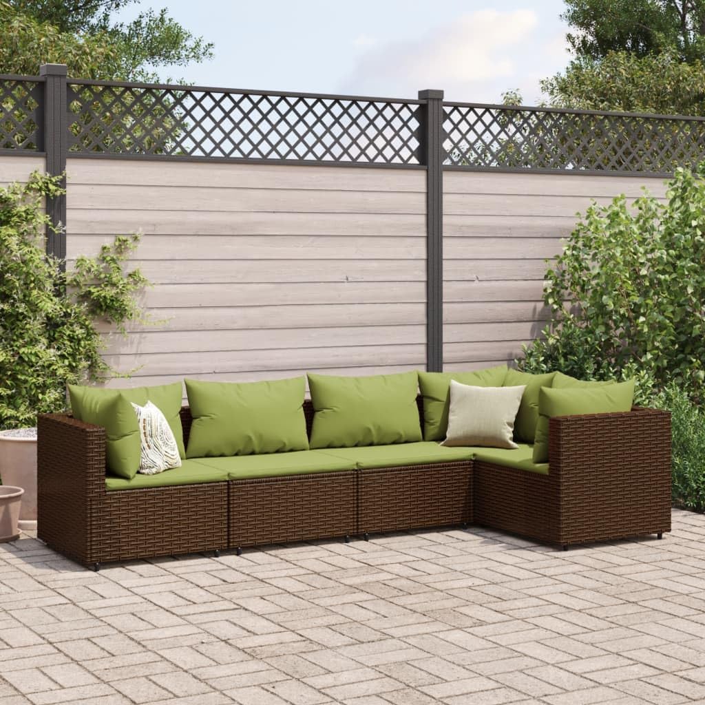 Furniture Sets 5 Piece Patio Lounge Set with Cushions Brown Poly Rattan,Versatile Outdoor Lounge Set: Durable PE Rattan with Comfortable Cushions for Patio, Balcony, and Garden Garden Conversation Set