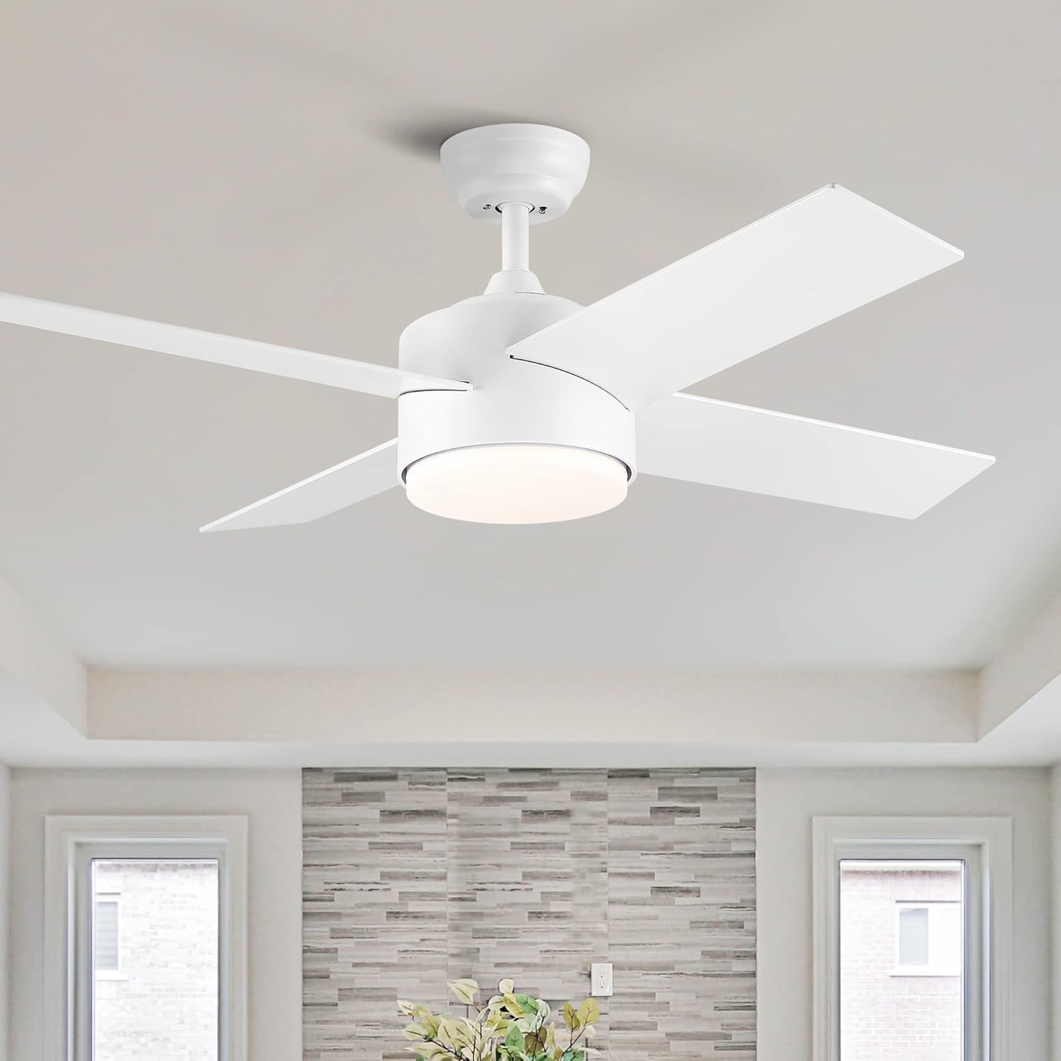 44 in Intergrated LED Ceiling Fan Lighting with White ABS Blade