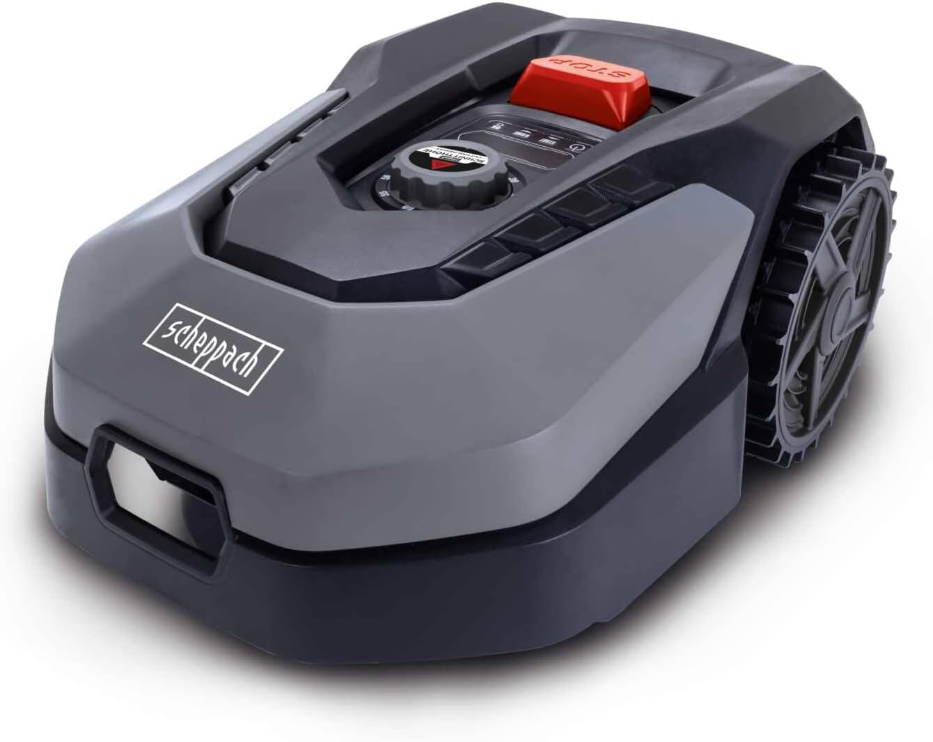 Scheppach RoboCut XL600 robotic lawnmower up to 600 m² | 18 cm cutting width | 20-60 mm cutting height | rain sensor | WiFi & BT | app controlled | 35% slope | with station, 9 blades, 130 m cable and