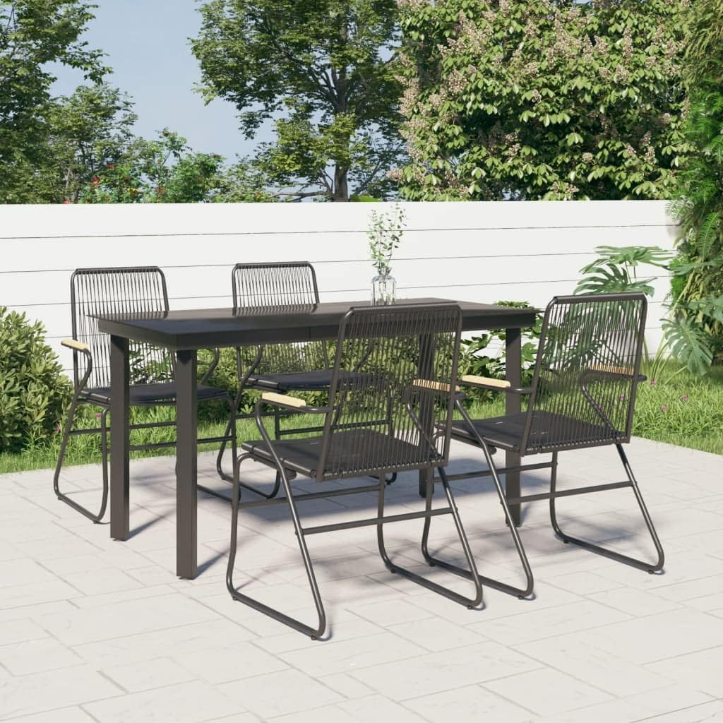 5 Piece Patio Dining Set Black PVC Rattan,Patio Dining Set with Durable PVC Rattan and Comfortable Seating Patio Furniture Sets, Outdoor Furniture Sets