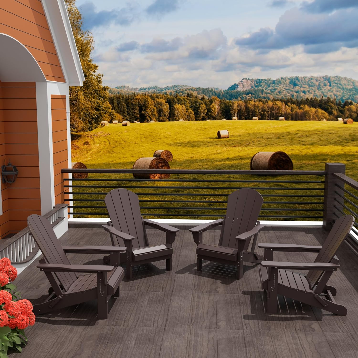 Westin Outdoors Laguna WO Home Furniture Adirondack Chair 4 PC Set Classic Outdoor Patio Folding Chair for Bon Fire Pit Lawn Backyard Beach Plastic Weather-Resistant (Dark Brown)