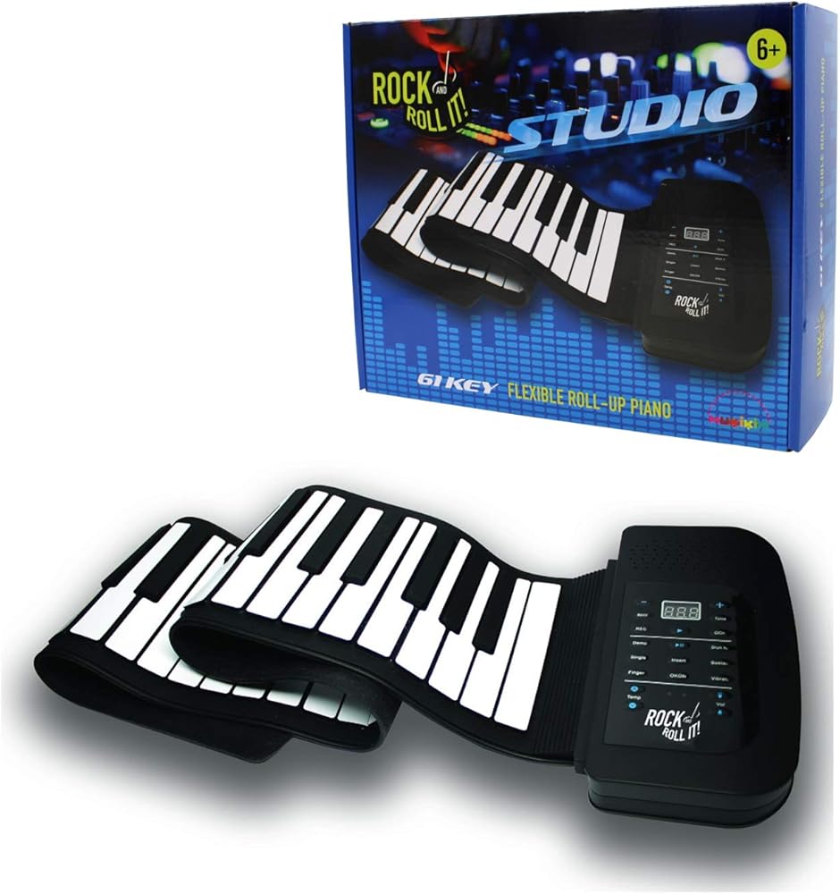 Rock And Roll It - Studio Piano. Roll Up Flexible USB MIDI Piano Keyboard for Kids & Adults. 61 Keys Portable Controller Keyboard. Foldable Silicone Piano Pad with Built-in Speaker