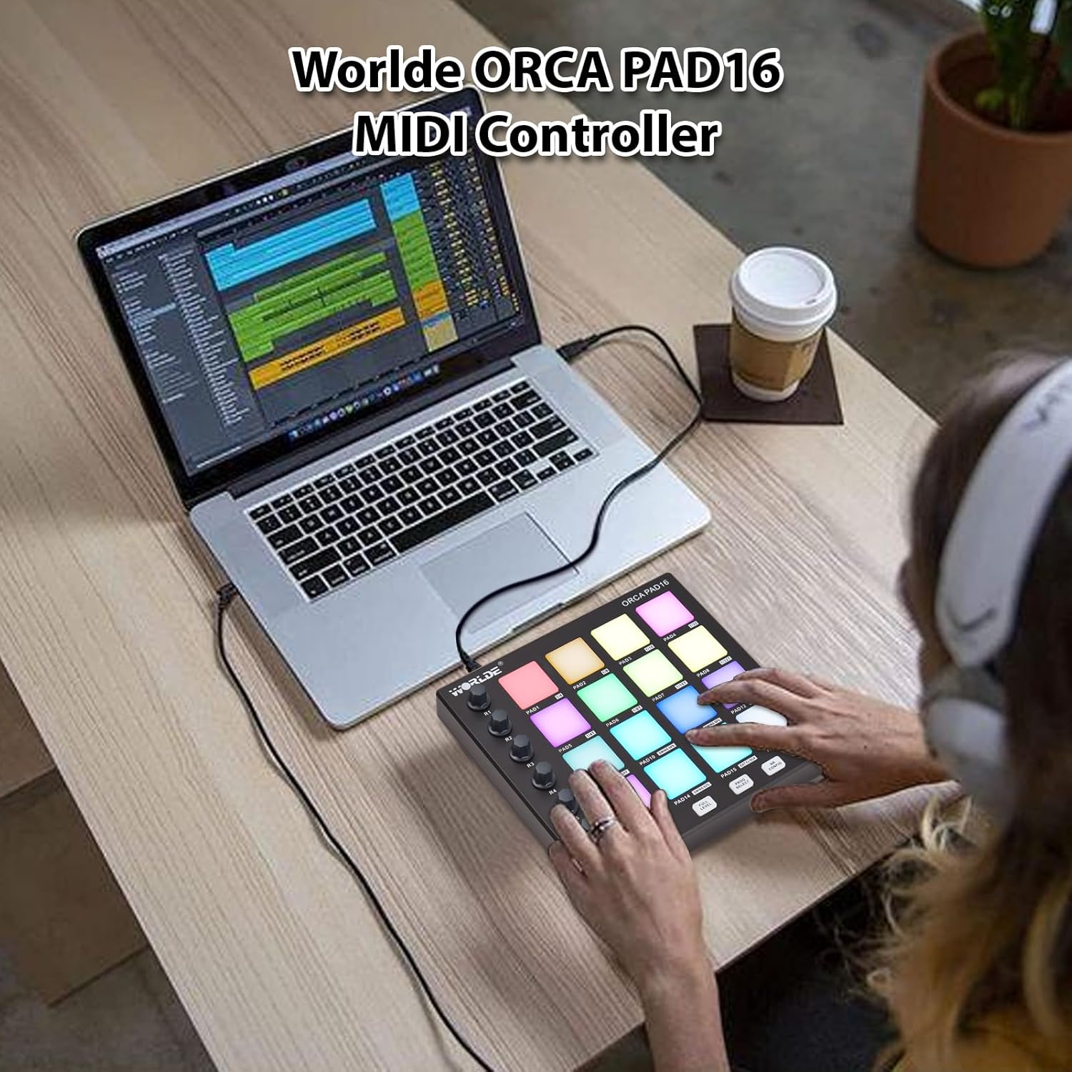 MIDI Controller Beat Maker Machine 6 Assignable Knobs Note Repeat Full Level Buttons and Production Software Portable Mini MIDI Controller Pad USB for Beginner Music Production