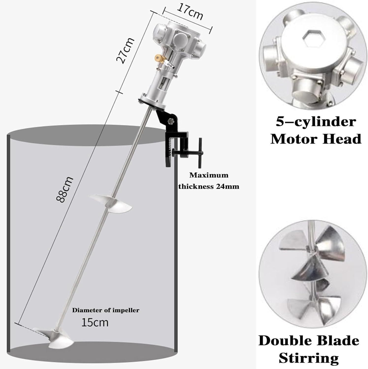 Automatic Stirring Machine, 55 Gallon Pneumatic Agitator 3/4HP Air Agitator Paint Mix Tool, Stainless Steel Tank Barrel Clip Bracket Mixer, for Paint Coating Materials Viscous Liquid Ink