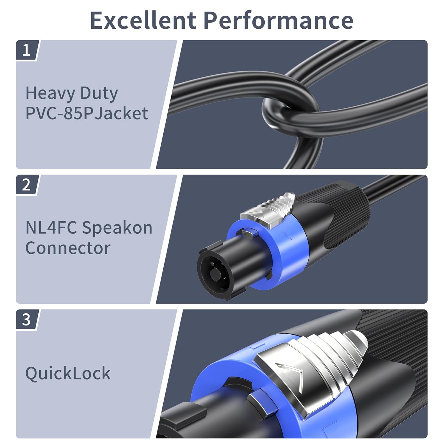 100 feet Speakon to Speakon Cables, 2 Pack Professional Audio Amplifier Mixer Speakon Speaker Cable Wire