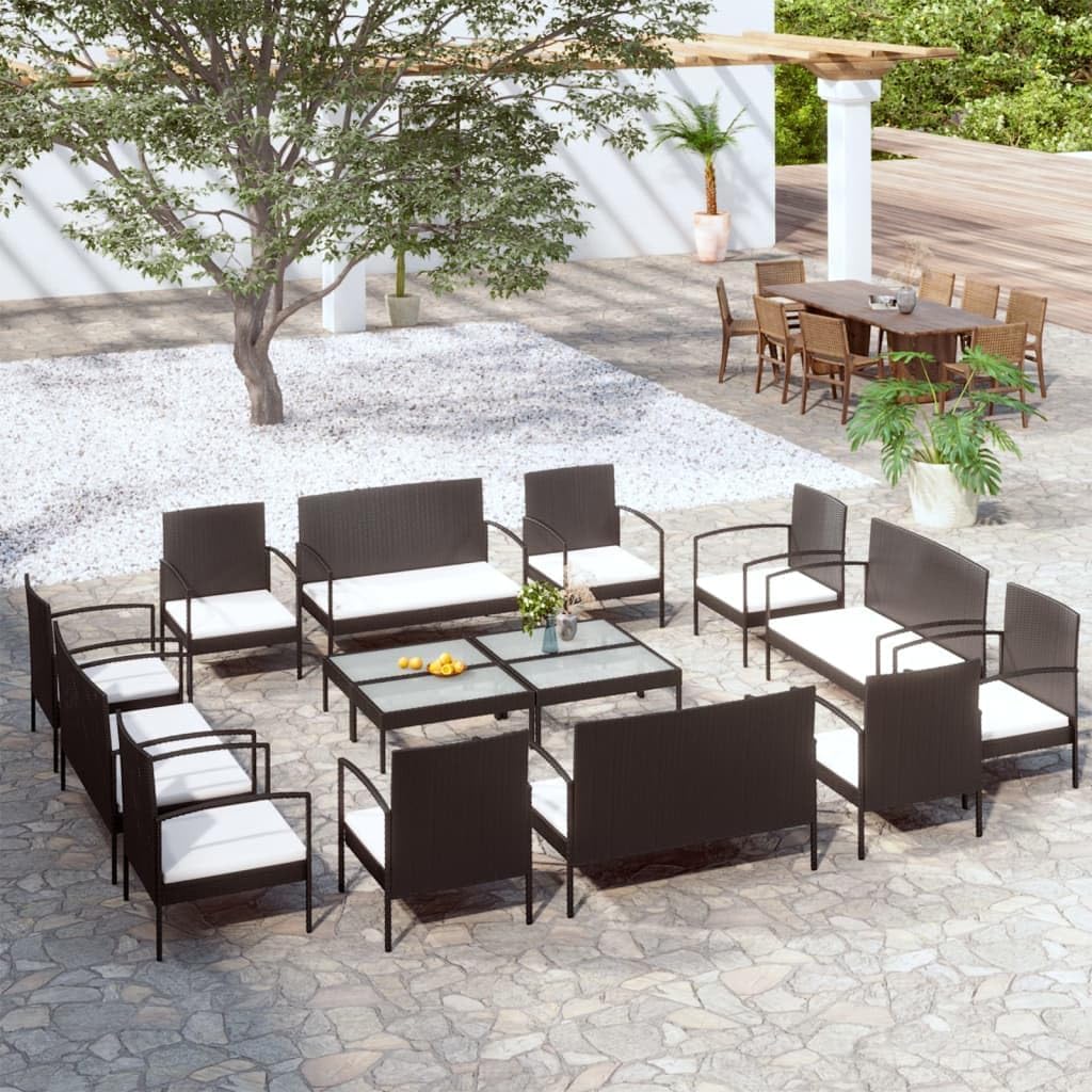 16 Piece Patio Lounge Set with Cushions Poly Rattan Black,Black Poly Rattan 8Piece Outdoor Patio Lounge Set with Cream White Cushions Patio Furniture, Outdoor Furniture Sets
