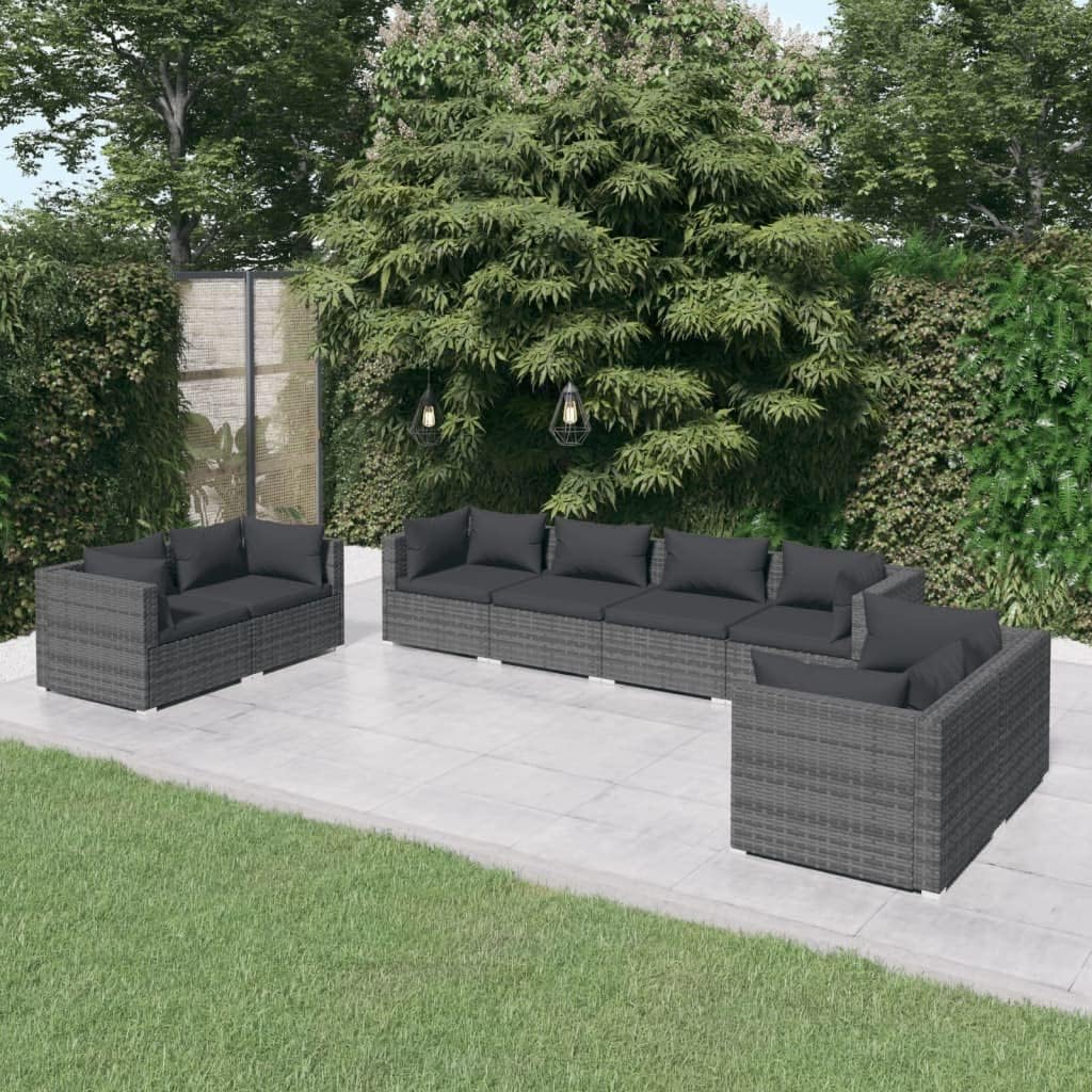 8 Piece Patio Lounge Set with Cushions Poly Rattan Gray,Versatile Patio Lounge Set: Durable and Comfortable Outdoor Seating Solution Patio Furniture, Outdoor Furniture Sets