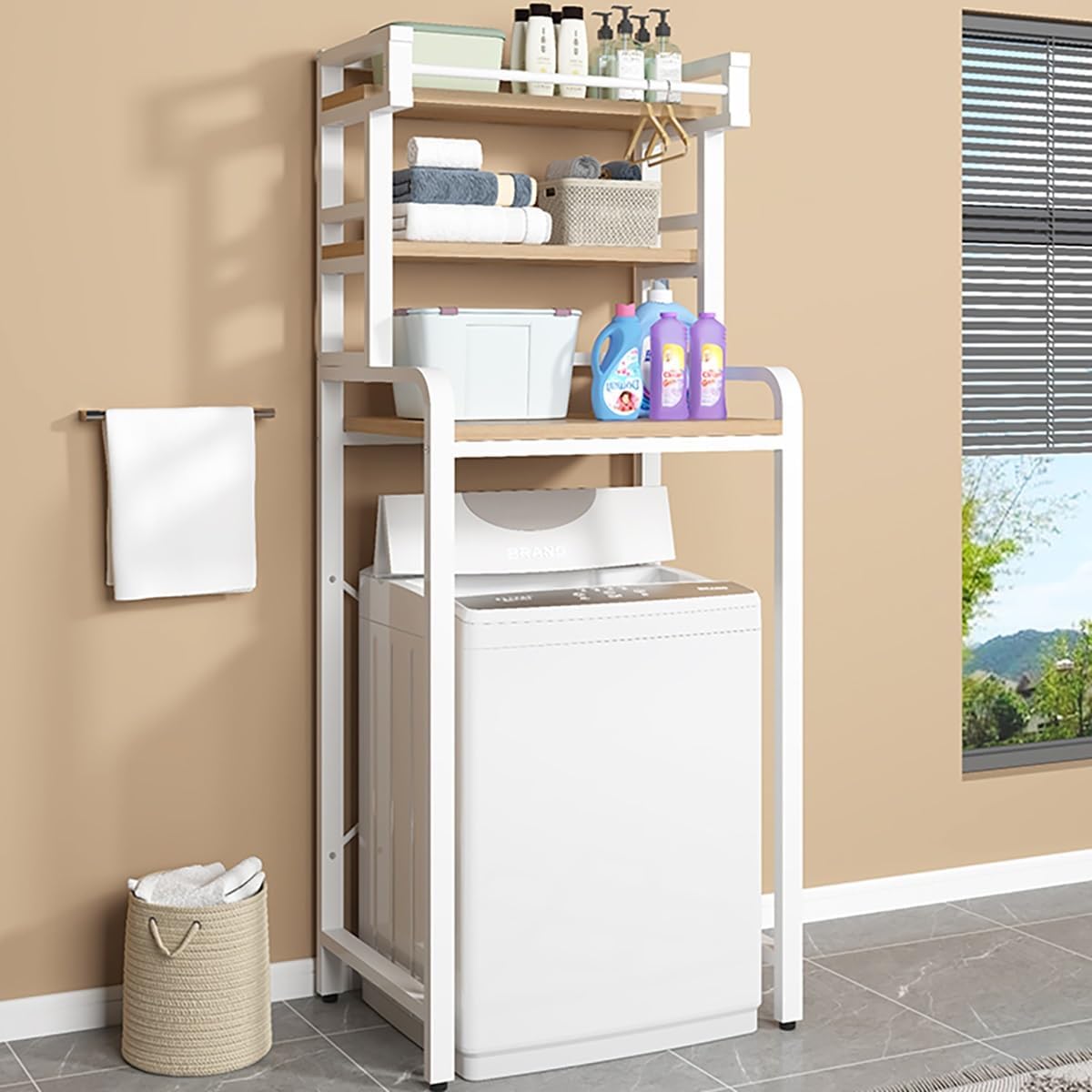 Over Washer and Dryer Shelves,Washing Machine Storage Rack,Drum Washing Machine Cabinet,Storage Rack Over Washing Machine Storage Unit,for Bathrooms Laundry Rooms Balconies(Brown,4