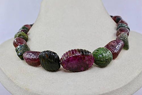 Natural Multi Color TOURMALINE CARVED CABOCHON Beads Necklace 20 INCHES 30 MM TO 17 MM