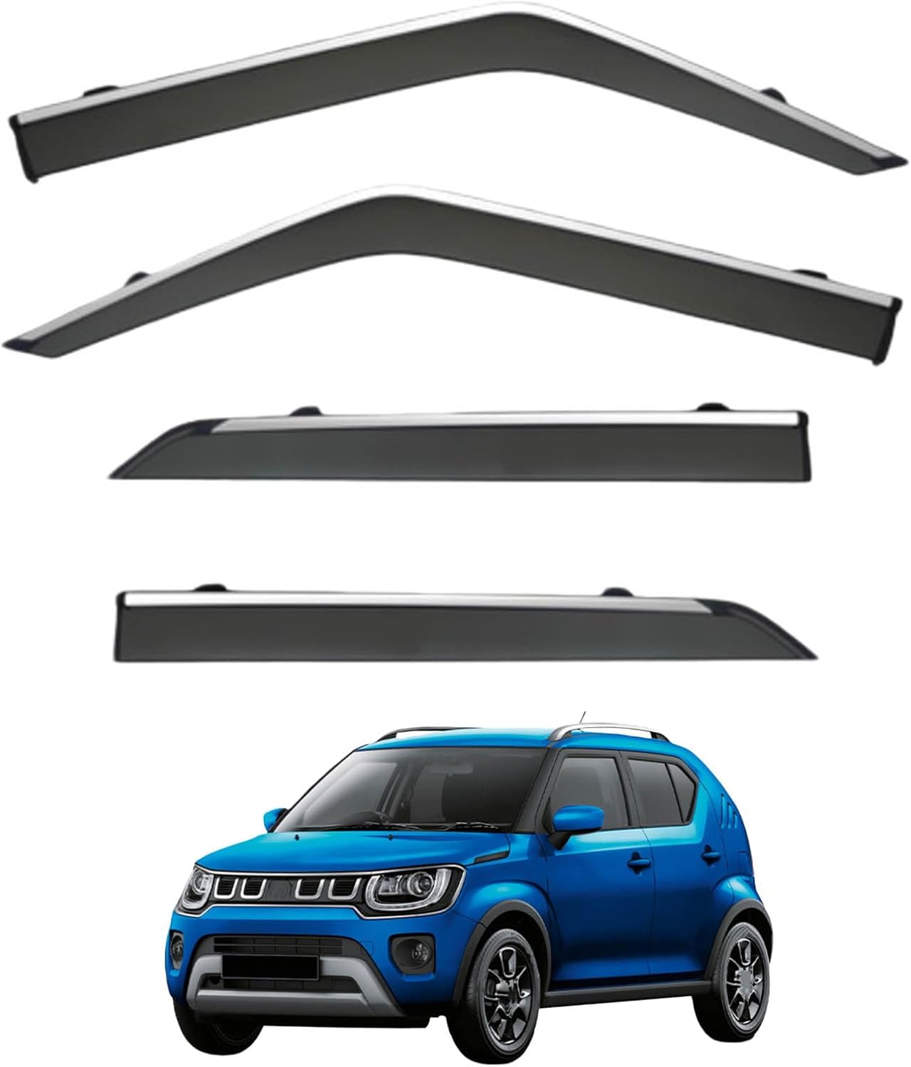 Window Deflectors for Suzuki Ignis MK2-MF 2016-2023+, Sun Rain Guard Window Visors Vent Shades with Bright Stripes Car Accessories