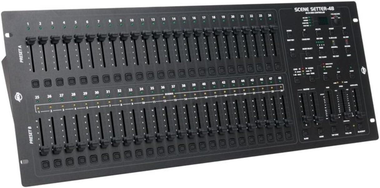 American DJ Lighting Control Bundle with SCENE-SETTER 48 DMX Dimming Console 48-Channel Scenes and Chases, Music Sync, Midi, Fog Trigger Input, Rockville RDX3M25 25 ft OFC DMX Cable (2 Items)