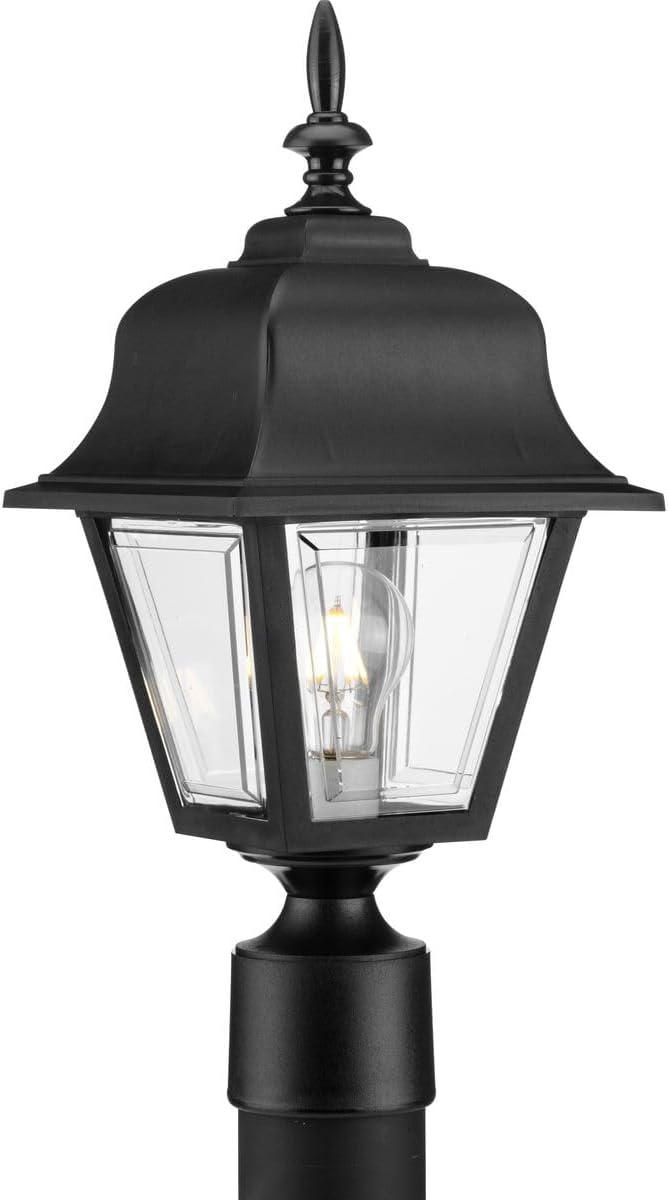 Progress Lighting Non-Metallic 1-Light Clear Beveled Acrylic Shade Traditional Outdoor Post Lantern Light Textured Black
