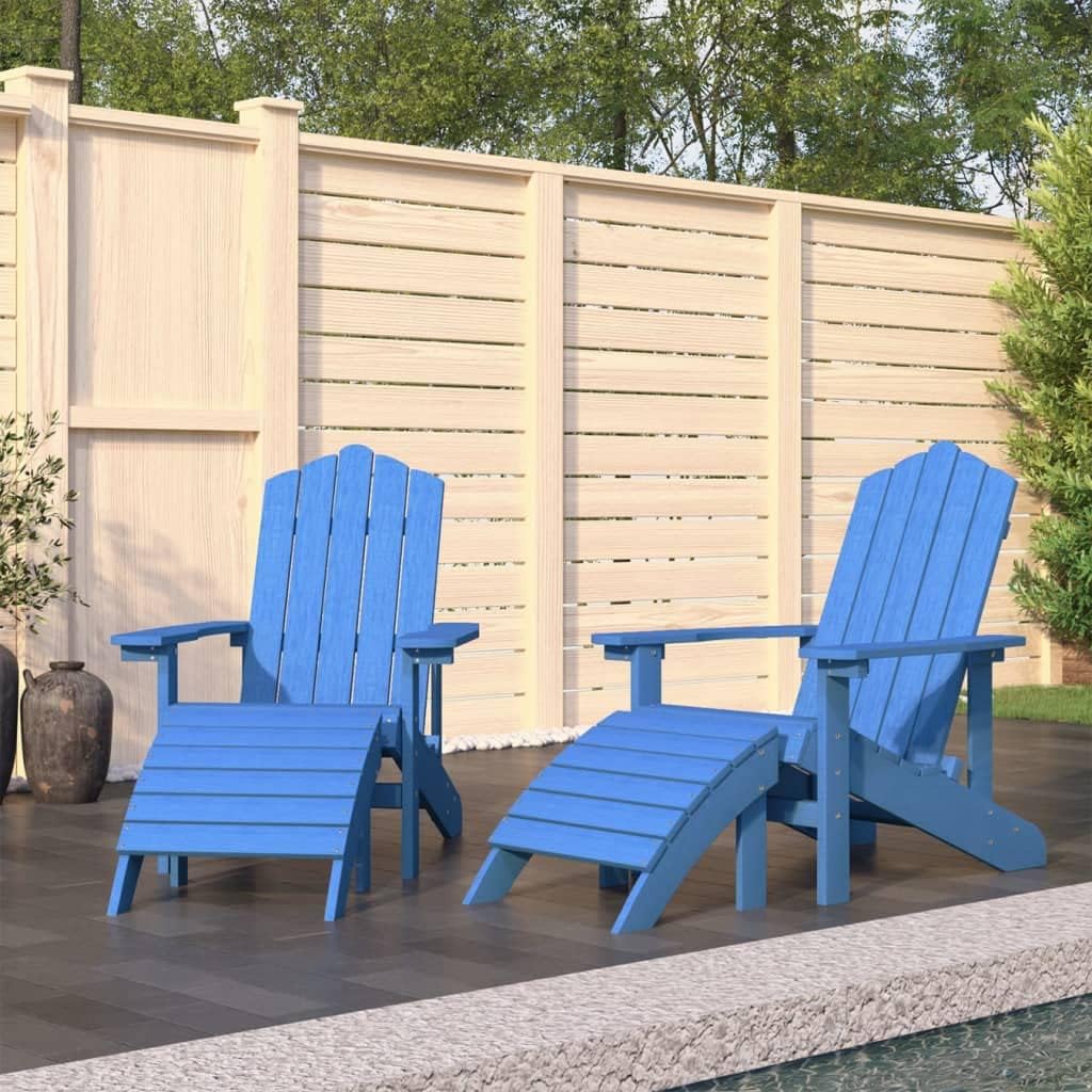 Patio Adirondack Chairs 2 pcs with Footstools HDPE Aqua Blue,Adirondack Garden Chairs with Footstools: Weatherproof and Comfortable Outdoor Essentials Outdoor Furniture, Outdoor Chairs