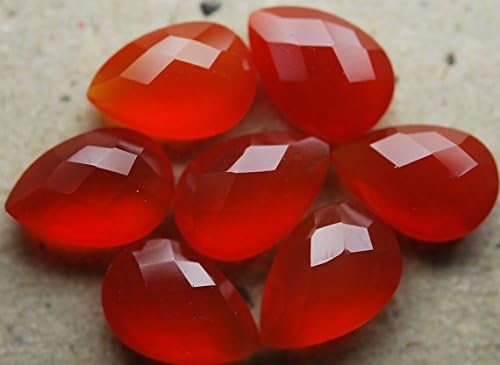 3 matched pair, quality, red orange chalcedony faceted pear shape briolettes 16x10mm