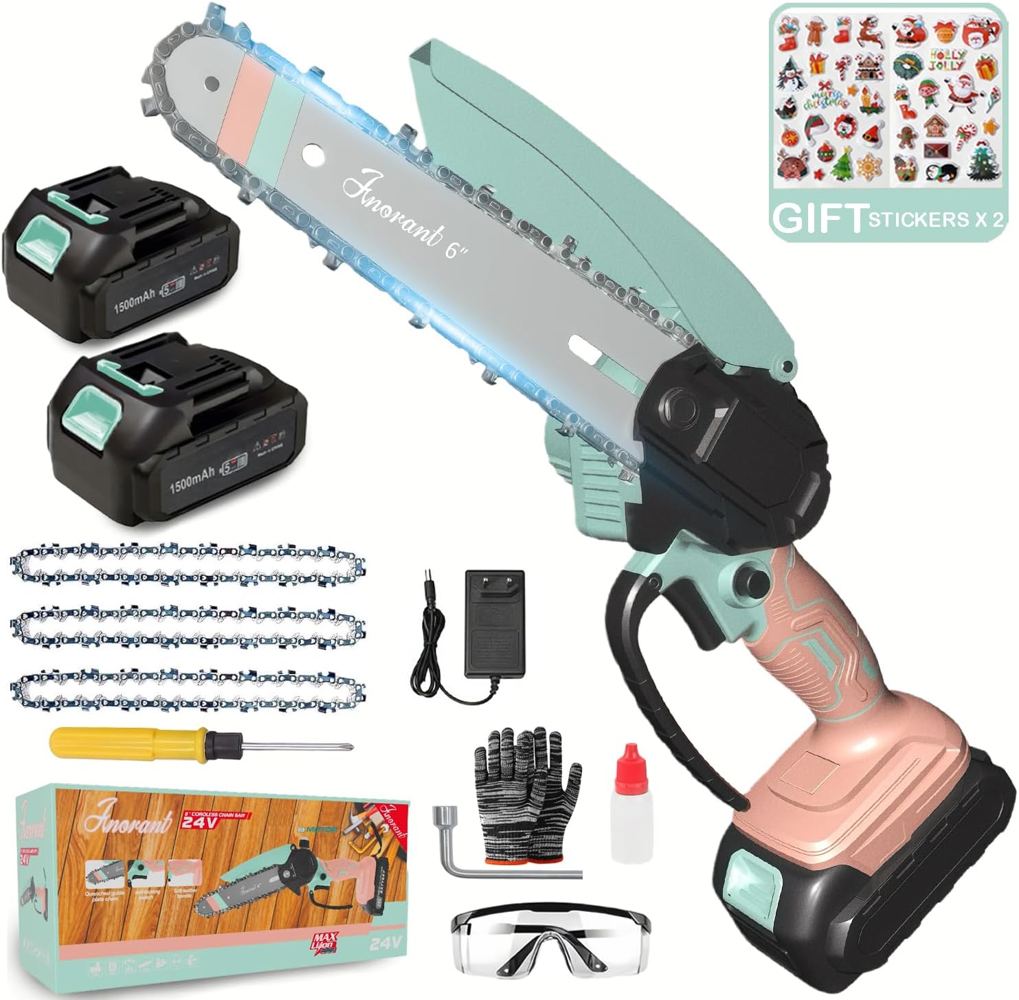 Mini Cordless Electric Chainsaw, 6-Inch High Carbon Steel Blade, Battery-Powered, 21V with Safety Lock, Wood Cutting, 45-Degree Angle, 3.5 lbs (Pink and Blue Dual-Power Upgrade)