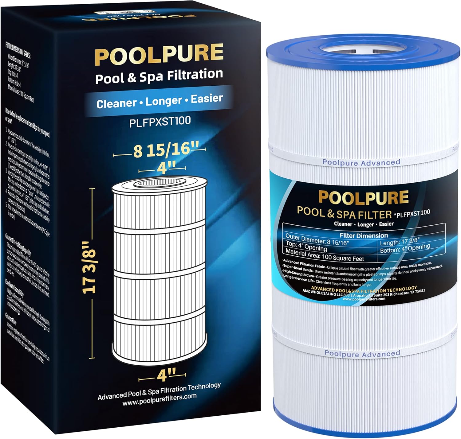 POOLPURE PLFPXST100 Pool Filter Replaces Hayward X-Stream CC1000, CCX1000-RE, Pleatco PXST100, Ultral-B6, Unicel C-8311,Filbur FC-1285, 817-0100N/P, Waterway Pro Clean 100, L x OD: 17 3/8