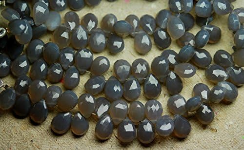 13 inch natural beads strand of 7x10mm faceted pear gray chalcedony gemstone briolletes beads for DIY jewelry - necklace, bracelet, earring, ring.
