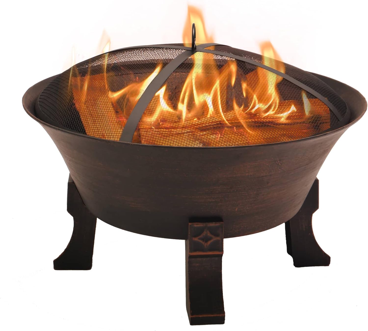 Bluegrass Living Fire Pit for Outdoor Use, Wood Burning, Includes Cooking Grid, Weather Cover, Spark Screen, and Poker (26-Inch Bronze Bowl)
