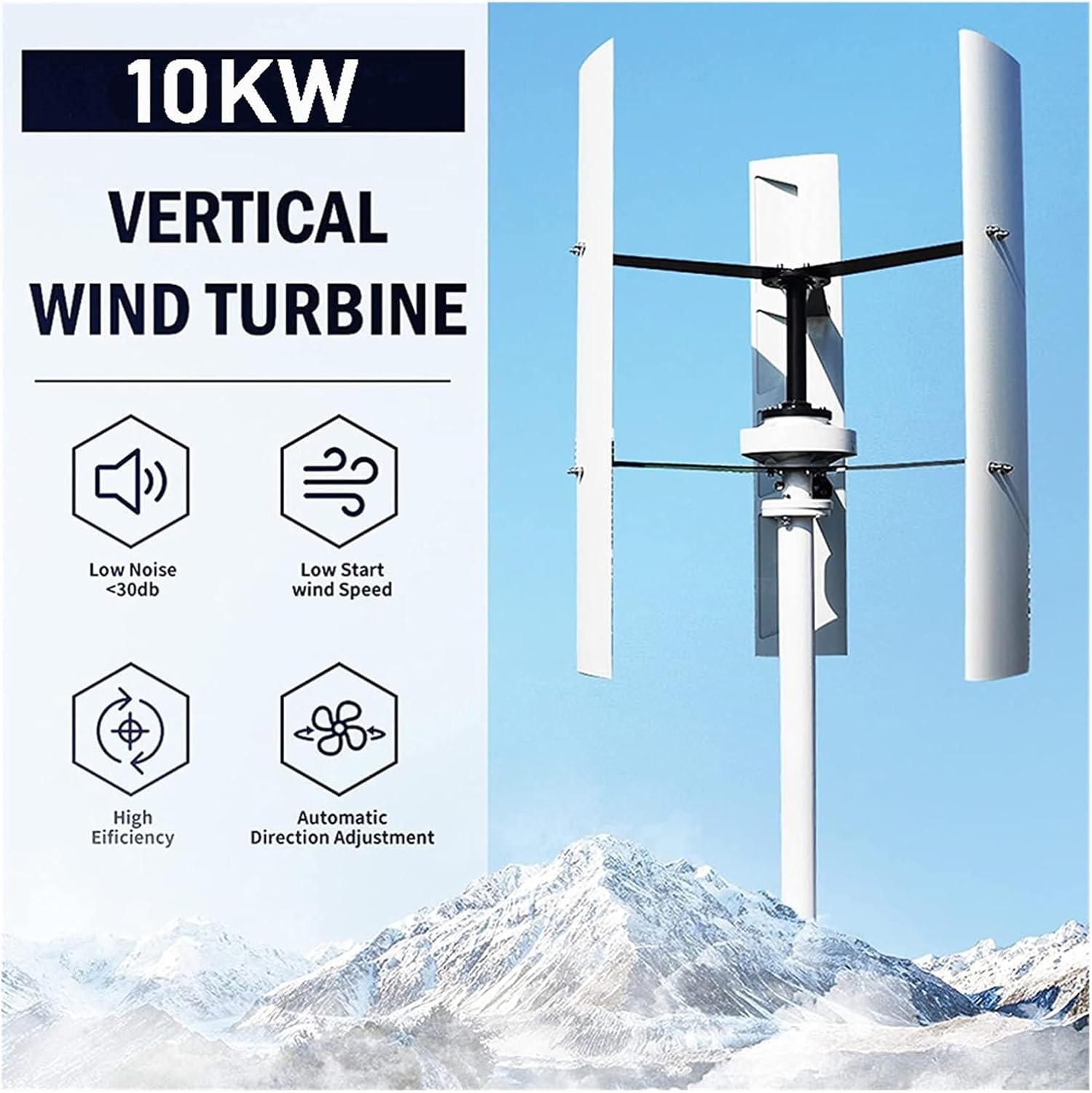 Wind Turbines, 10KW 12V 24V 48V Vertical Wind Energy Turbine Generator for Home Low Noise 10000W AC 3 Phase Windmill Low Wind Speed Starting Wind Turbines(24V_10KW)