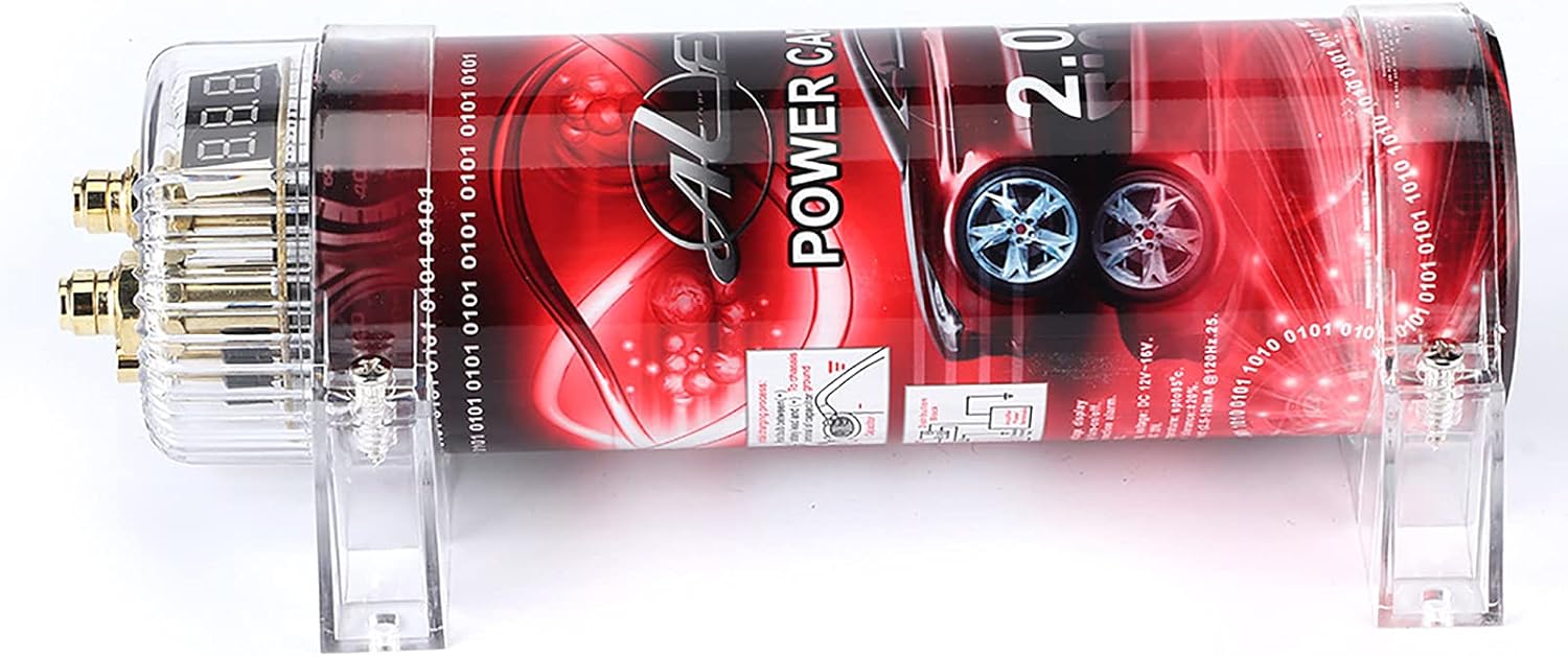 Power Capacitor, 2 Stiffening Capacitor Power Cap with Voltage Regulator, Red LED 10-16V DC for Amplifier Power Stabilizer