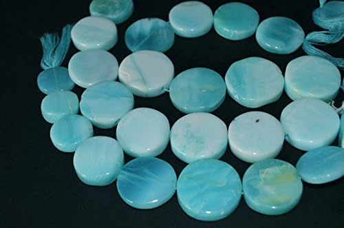 3 Strands Blue Peruvian Opal Smooth Coin Beads, Smooth Coin, 19 to 27 mm 8” Strand