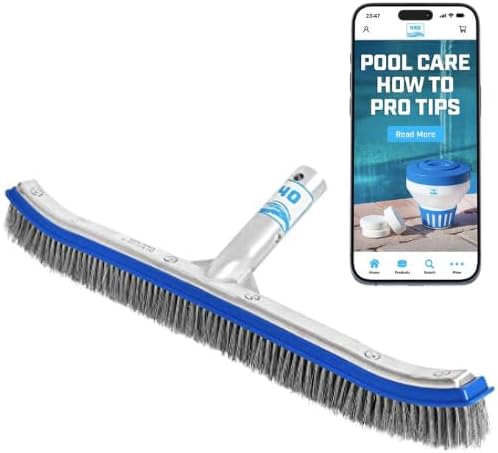 440 Heavy Duty Pool Brush - 18-inch Extra-Wide Metal Brush Head with Stainless Steel Wire Bristles & Curved Edges for Cleaning Pool Tiles, Walls, Floor, Steps (Stainless Steel) - Pack of 12