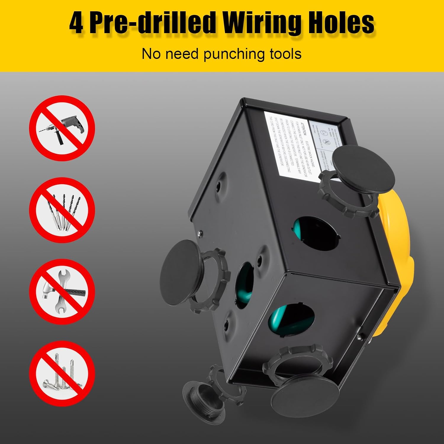 50 Amp Generator Cord with Pre-Drilled Power Inlet Box, Real Heavy Duty STW 6/3+8/1 AWG,125V/250V NEMA 14-50P to SS2-50R Generator Extension Cord with 50A Inlet Box,UL&ETL Listed (25FT)