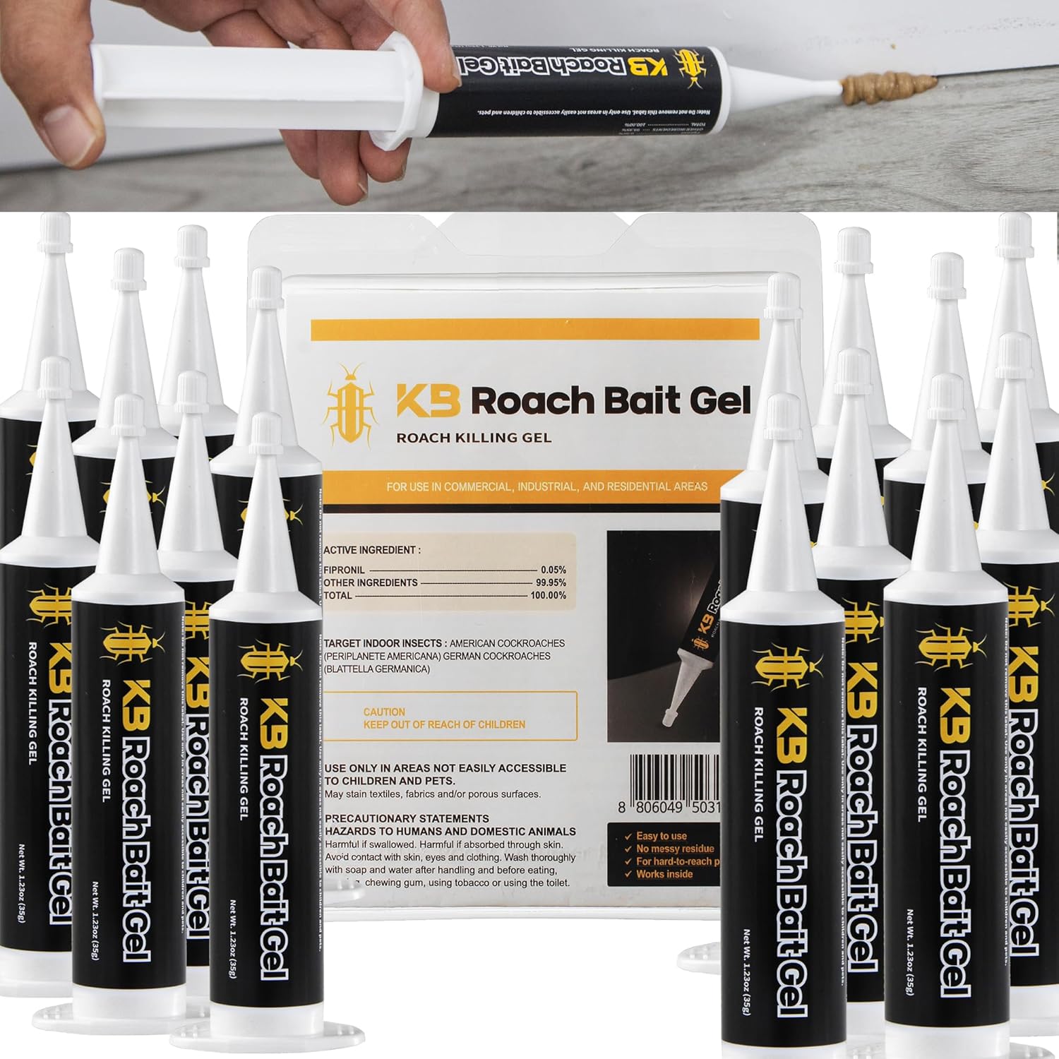Roach Killer Bait Gel | Pest Control Efficacy for German(99%) & American(97%) Cockroaches | 16 Syringe Pack with Optigard-Like Efficacy | Safe & Powerful Cockroach Bane Solution |