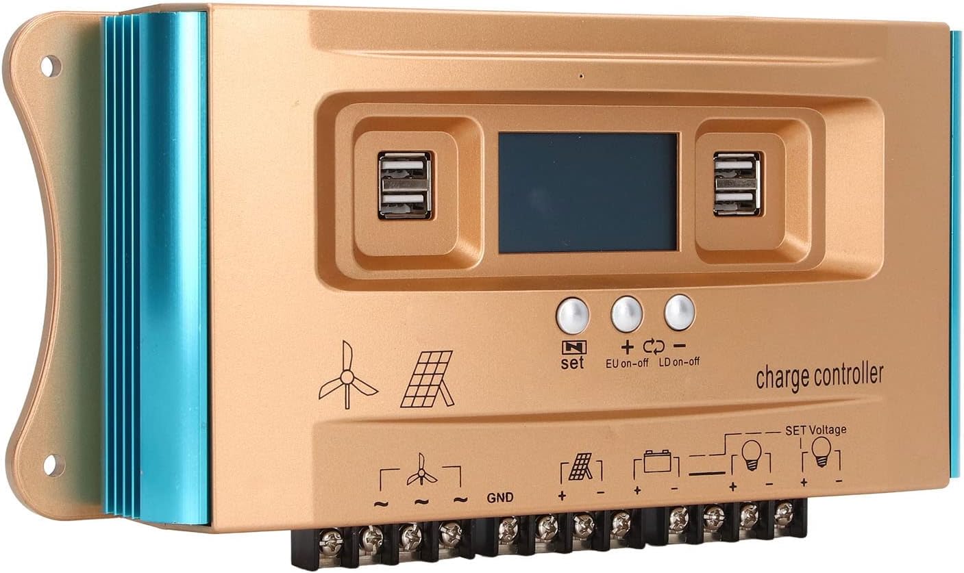 Solar Charge Controller MPPT Solar Panel Regulator Overcharge Protection for RV Home Systems 12V 24V 36V 48V 60V Lithium Battery PC Material (100A)