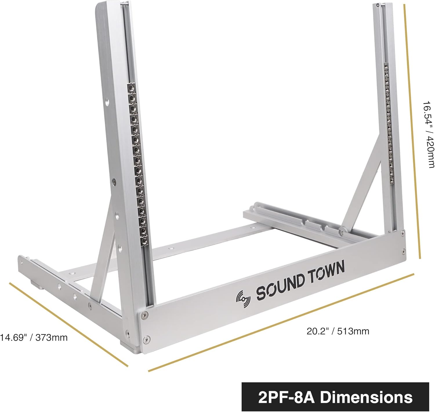 Sound Town 8U Aluminum 2-Post Desktop Open-Frame Rack, Angle Adjustable, for Audio/Video, Network Switches, Routers, Patch Panels (2PF-8A)