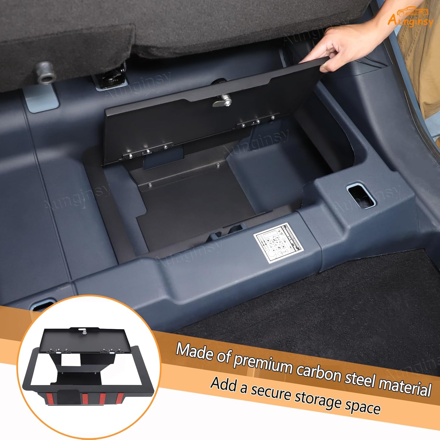 Aunginsy Under Seat Storage Lock Box Gun Safe Compatible with Ford Maverick 2022-2025 Second-Row Underseat Security Organizer Vault Tray Lock Safe Box with 3 Digit Combo Password Insert Accessories