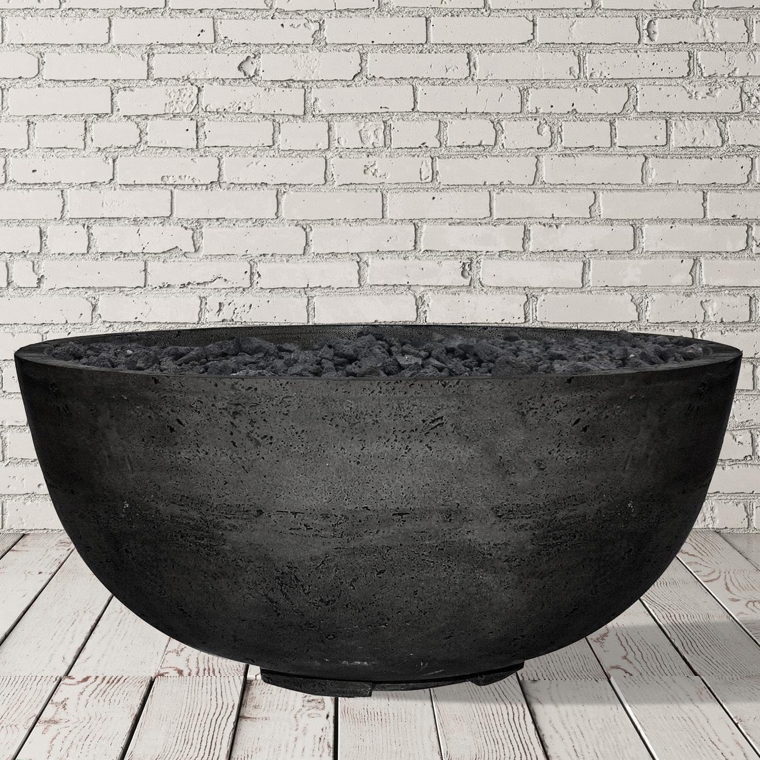 Lakeview Outdoor Designs Valley Bay 1 39 Inch Round GFRC Concrete Natural Gas Fire Bowl in Ebony