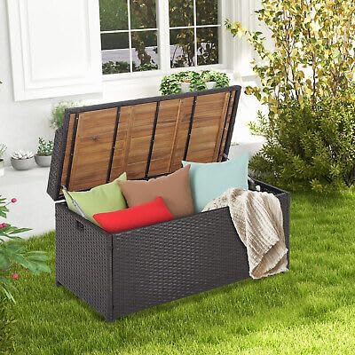 Fits for Patio Garden Wicker Deck Box W/Acacia Wooden Seat Storage Bench Poolside Size : 40
