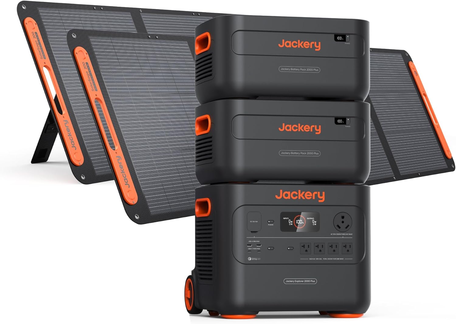 Jackery Explorer 2000 Plus Kit(6kWh), 400W Solar Panels+Two Expandable Battery Packs, 6128 Wh LiFePo4 Home Backup Battery with 3000W Output, for Power Outages, Emergencies