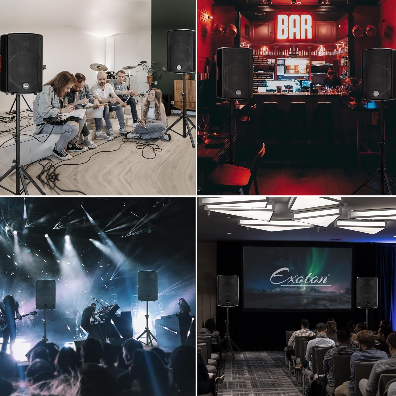 EXOTON S-1202 12inch 2000W Bluetooth PA System with Powered Mixer Set, Passive Speakers with 6 Channel Mixer/Stands/Mic/Effect Controller/ 48V Phantom Power,for Indoor&Outdoor