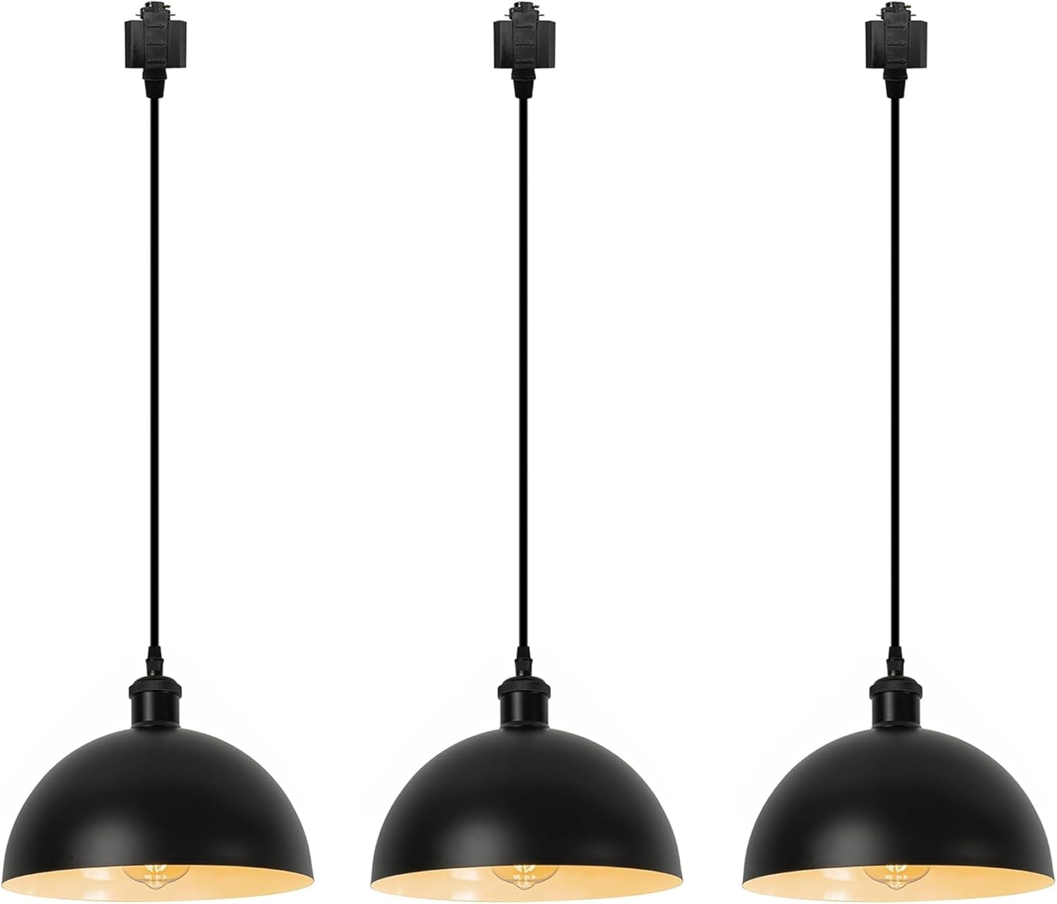H-Type Track Lighting Pendant Restaurant Retro Black Matte Black Light Socket Industrial Shade Iron Dome Shape, Halo Track Mounted Customizable for Kitchen Island Dining Table, 3 Lights