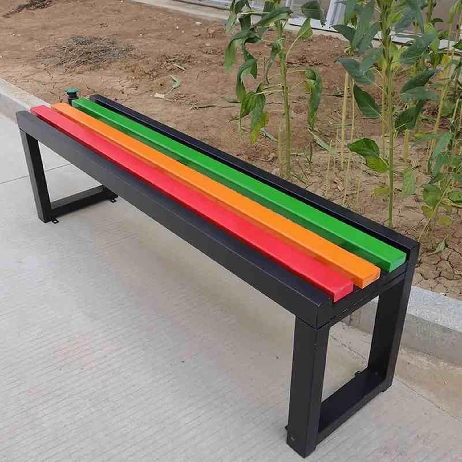 Patio Farmhouse Outdoor Garden Bench, Two-Person Seat Backless Bench, Metal Frame Park Bench, Anti-Rust Front Porch Bench, for Garden Lawn Porch Park Backyard(Black,150cm/59in)