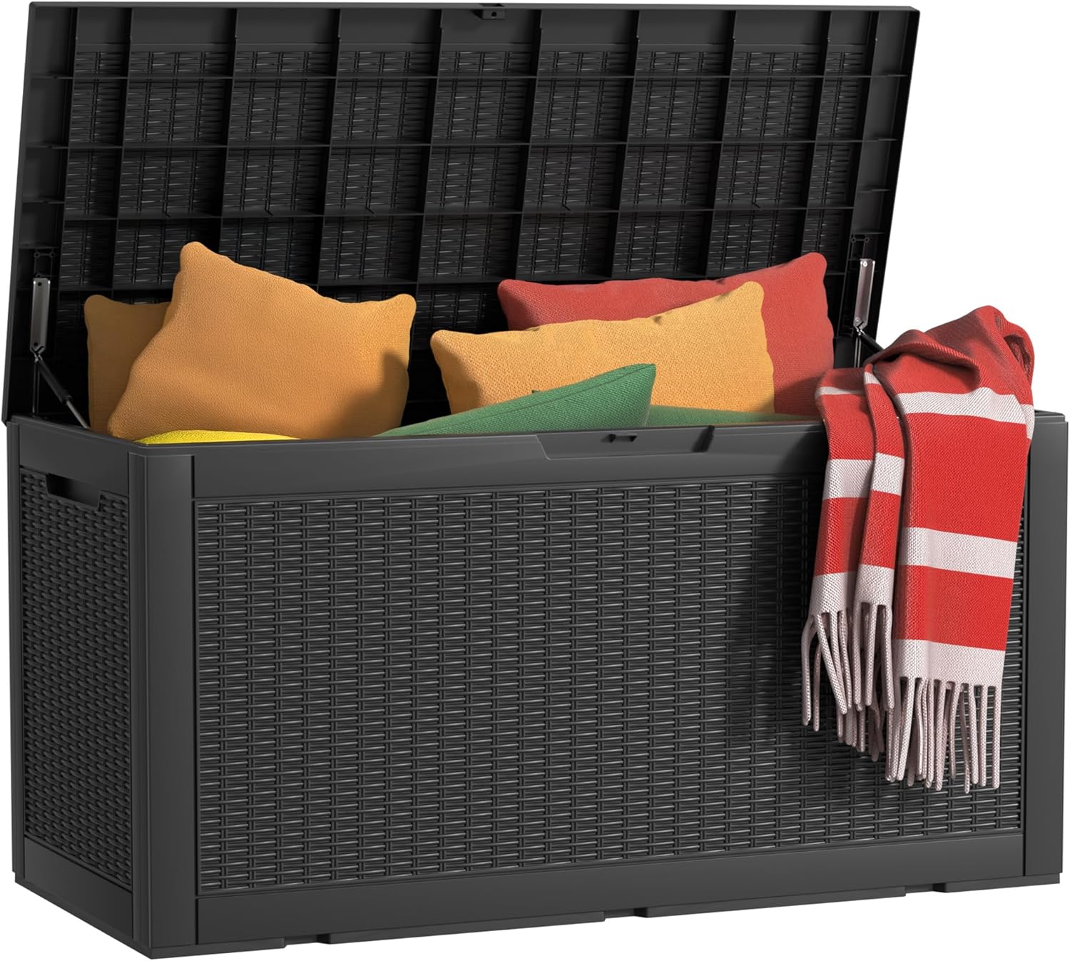 120 Gallon Waterproof Outdoor Storage Box,Resin Deck Box,Lockable Outside Storage Box Container for Patio Furniure,Garden,Tools (120 Gallon,Black)