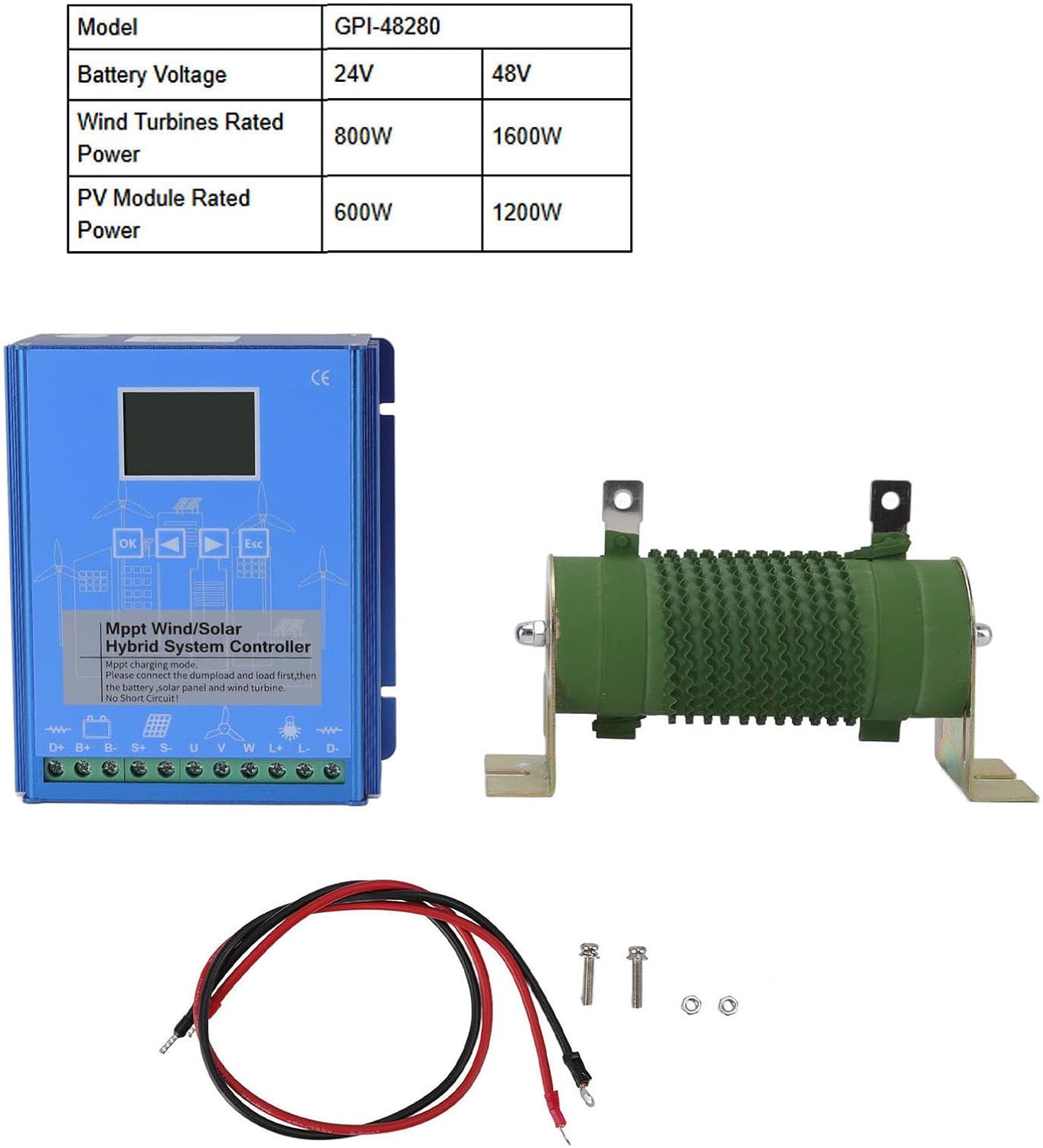 Tyenaza 24V/48V Wind Solar Hybrid Controller Boost LCD Screen MPPT Charging Mode Universal for Off Grid Generation Systems (GPI-48280)